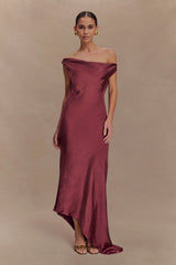 Yvette Slip Maxi Dress With Asymmetrical Hem - Brown Cherry