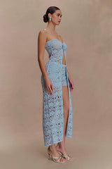 Aeline Strapless Crochet Knit Top - Sky Blue