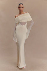 Kaitlin One Shoulder Slinky And Mesh Maxi Dress - Ivory