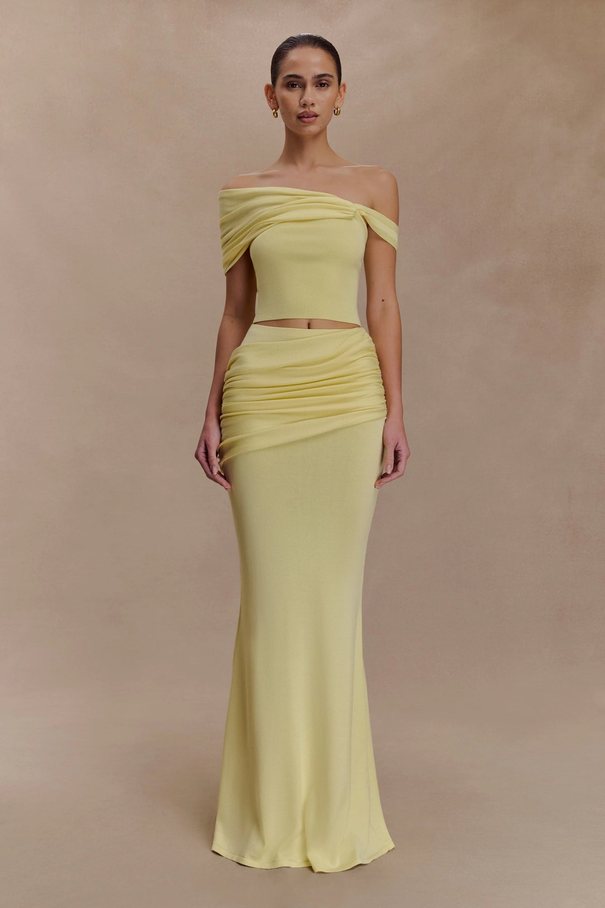 Irene Gathered Knit Maxi Skirt - Lemon