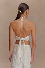 Kensley Broderie Halter Top - White