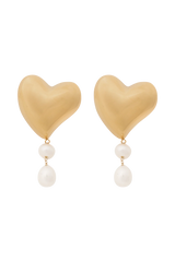 Kiara Heart Pearl Drop Earrings - Gold