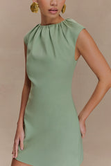 Ariana Pleated Neck Mini Dress - Sage