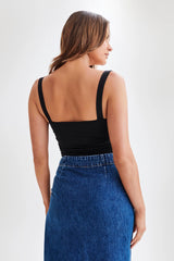 Hailey Slinky Long Line Sweetheart Top - Black