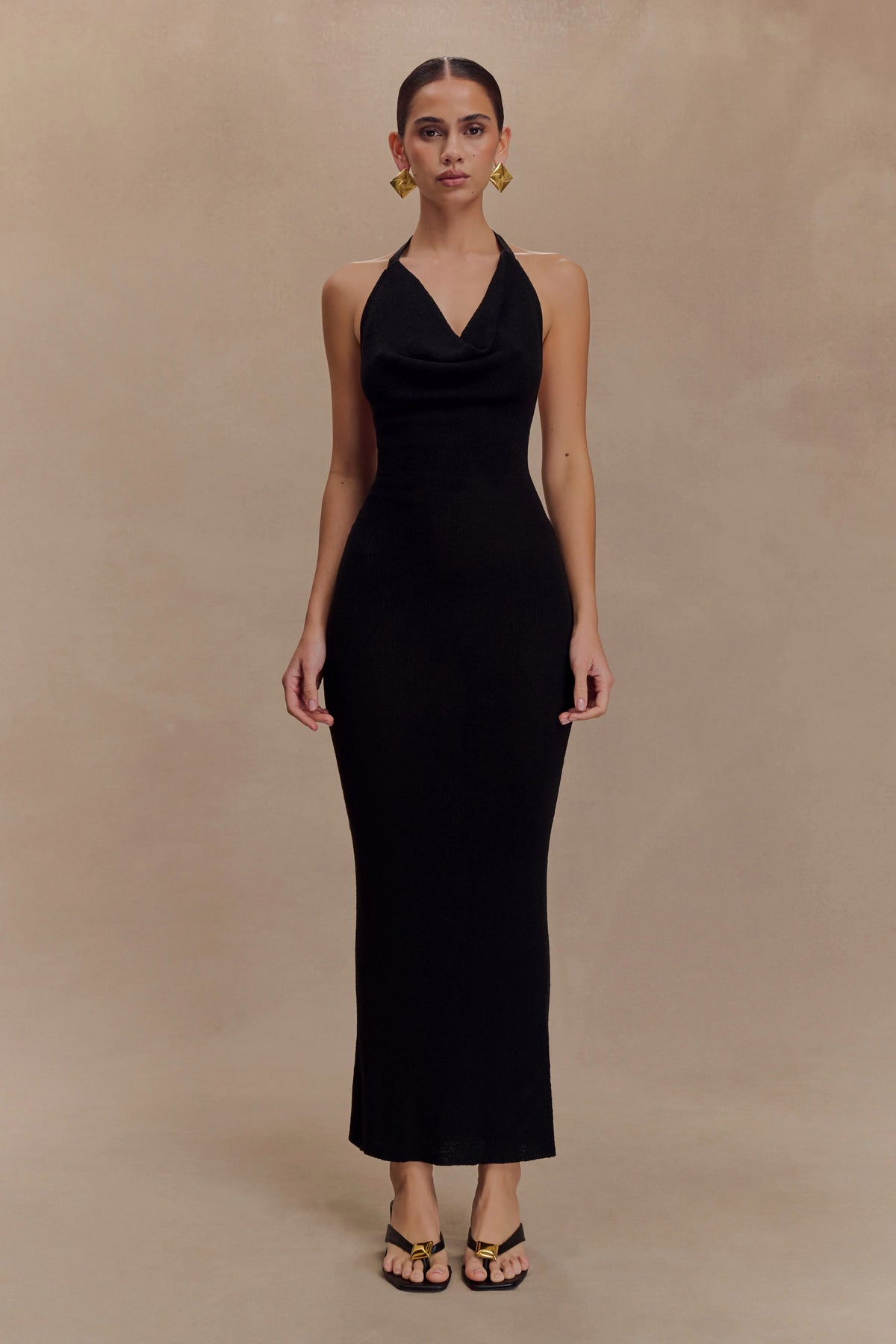 Ayella Cowl Knit Maxi Dress - Black