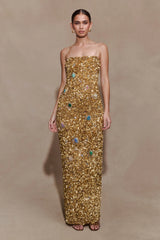 Porter Hand Beaded Midi Dress - Gold