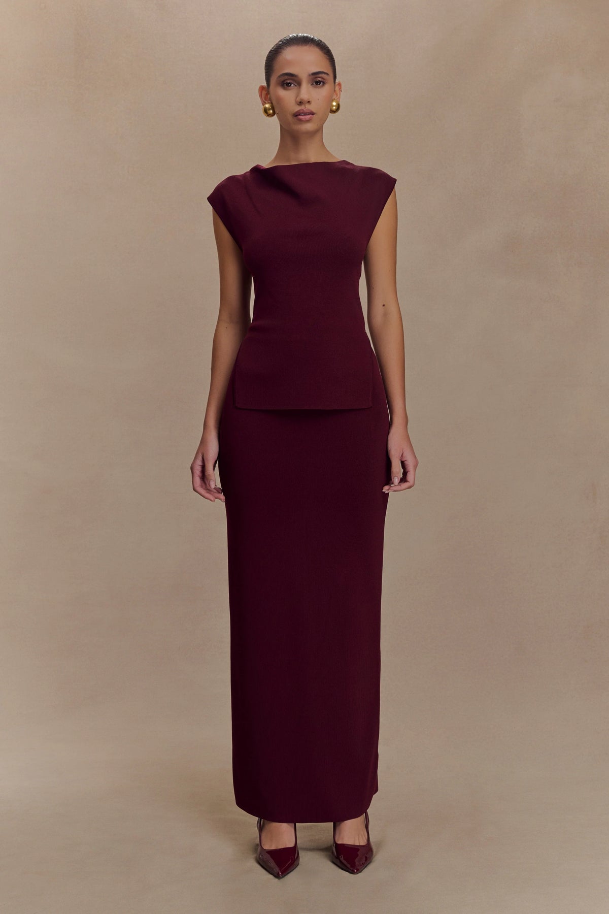 Francisca Mid Rise Knit Maxi Skirt - Merlot