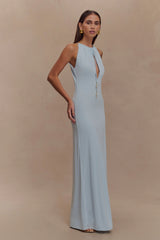 Beryl Slinky Maxi Dress With Pearls - Pale Blue