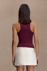 Lola Ribbed Sleeveless Top With Hardware - Burgundy
