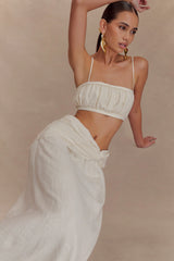 Scottie Gathered Linen Knot Maxi Skirt - Oat Marle