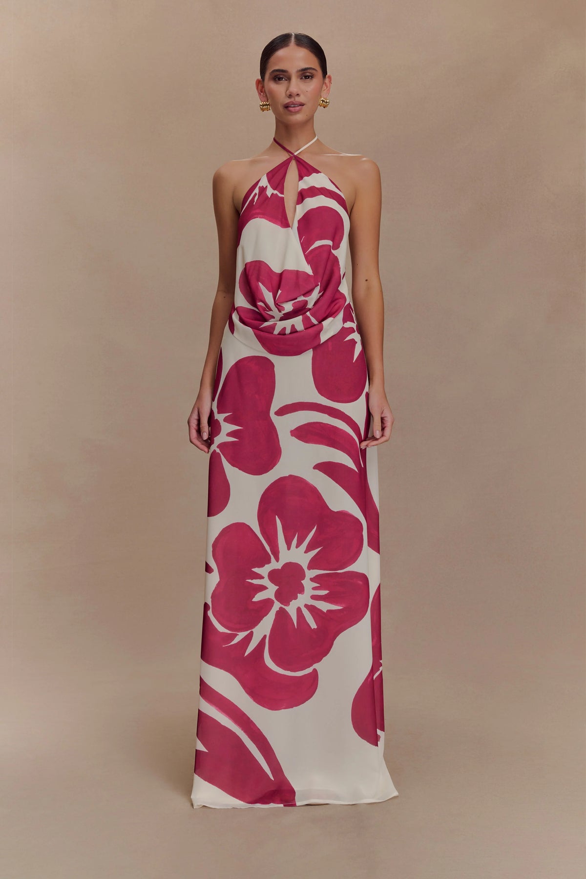 Katalina Chiffon Maxi Skirt - Red Deco Fleur Print