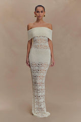 Solstice Off Shoulder Crochet Knit Maxi Dress - Ivory