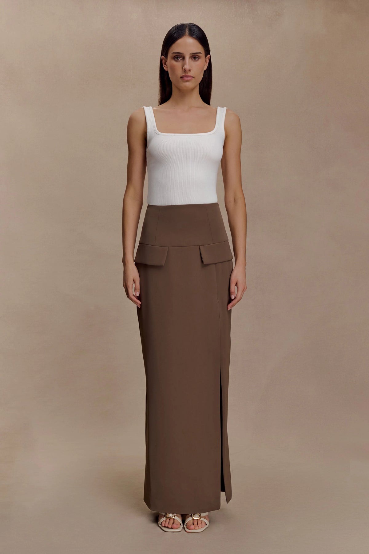 Cassie Column Maxi Skirt - Cacao Brown