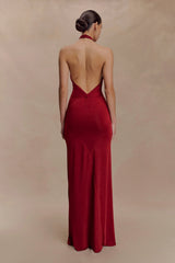 Elyna Slinky Halter Maxi Dress - Deep Red