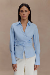 Eugenia Wrap Cotton Shirt - Blue
