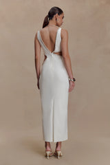 Henny Diamante Trim Cut Out Midi Dress - White