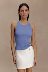 Lola Ribbed Sleeveless Top With Hardware - Cornflower Blue