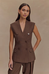 Penelope Suiting Sleeveless Blazer - Chocolate