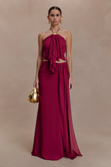 Celina Chiffon Overlay Maxi Skirt - Cherry Red