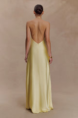 Bella Satin Halter Maxi Dress - Lemon