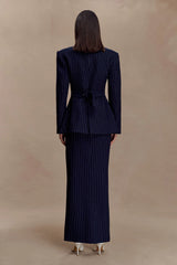 Cassie Column Maxi Skirt - Navy Pinstripe