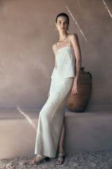 Casey Linen Corded Embroidered Linen Top - Natural