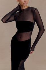 Davina Velvet And Mesh Maxi Dress - Black