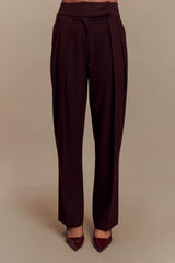 Penelope Pleated High Waisted Pants - Mahogany