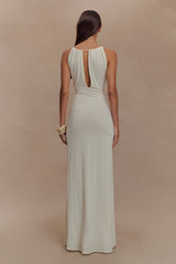 Beryl Slinky Maxi Dress With Pearls - Ivory