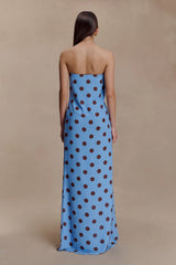 Amaya Strapless Chiffon Maxi Dress - Blue Polka Dot