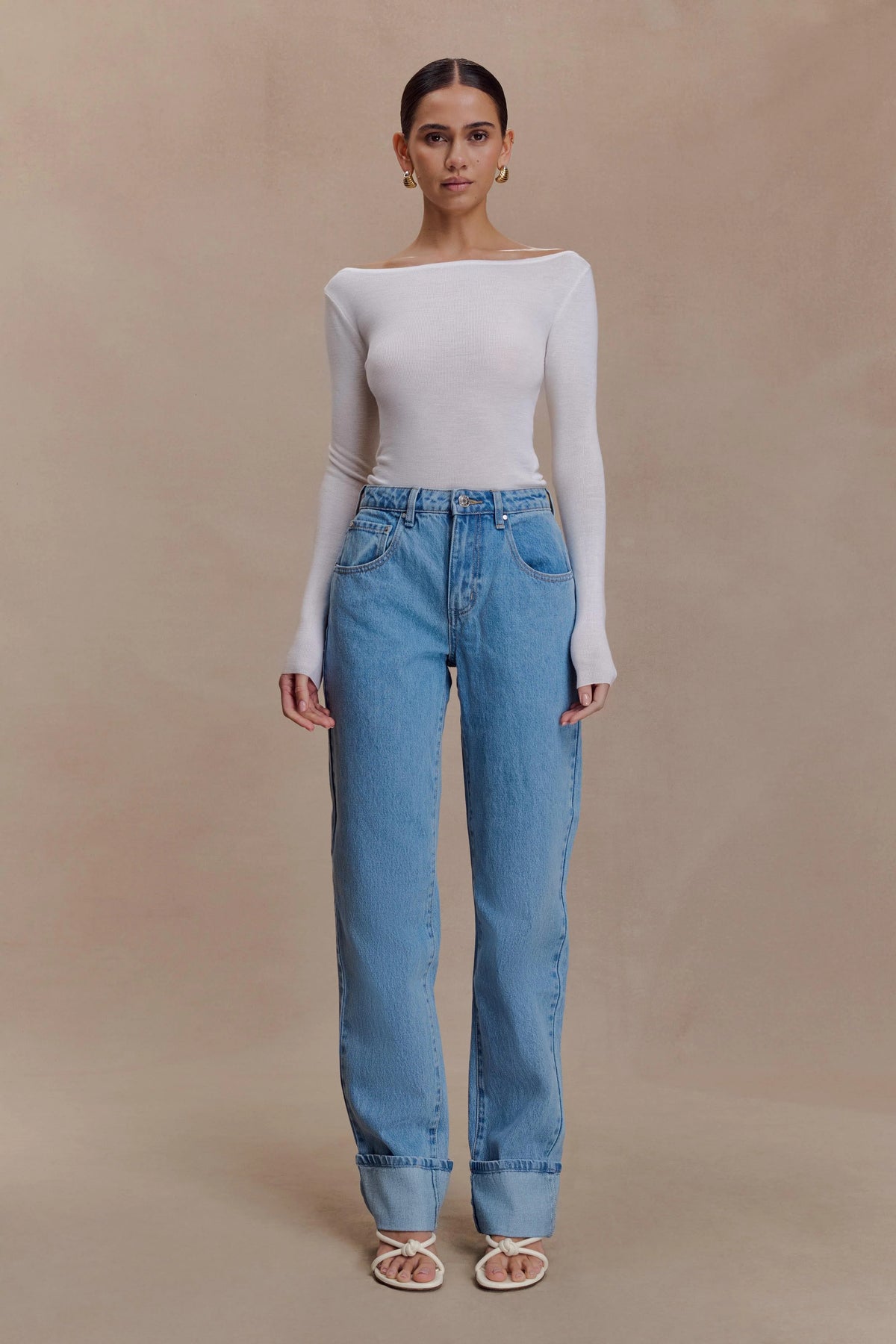 Paedyn Merino Wool Ribbed Long Sleeve Top - Ivory