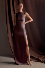 Violet Sleeveless Satin Maxi Dress - Dark Chocolate