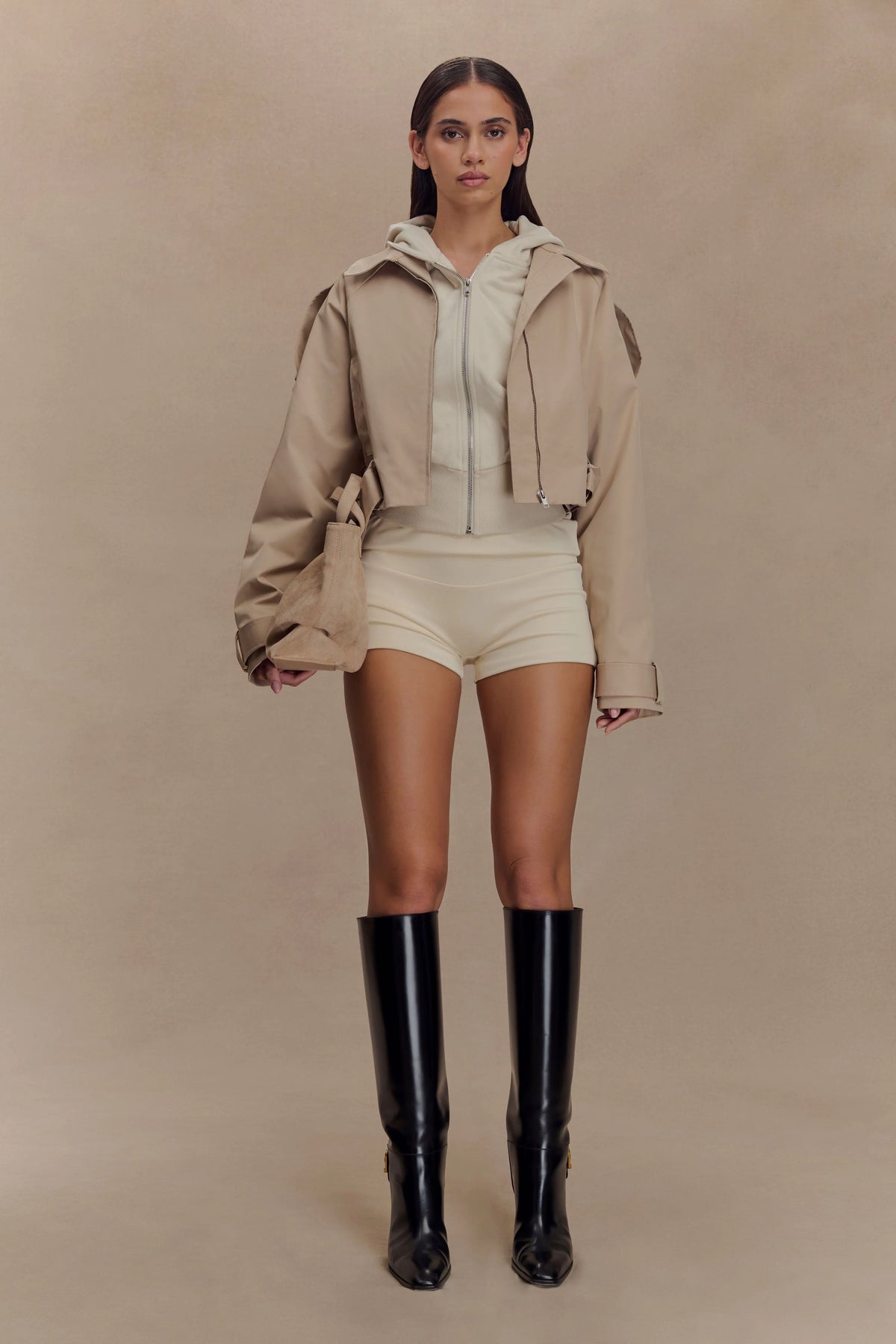 Frank Cropped Collared Jacket - Camel