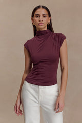 Freesia High Neck Sleeveless Top - Mahogany