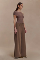 Carley Off Shoulder Knit Top - Cacao Brown