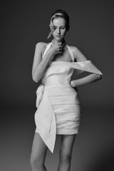 Claudine Taffeta Floral Mini Dress - White