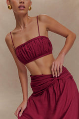 Scottie Shirred Linen Bandeau - Wine