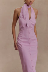 Simona Halter Neck Midi Dress - Blush Pink