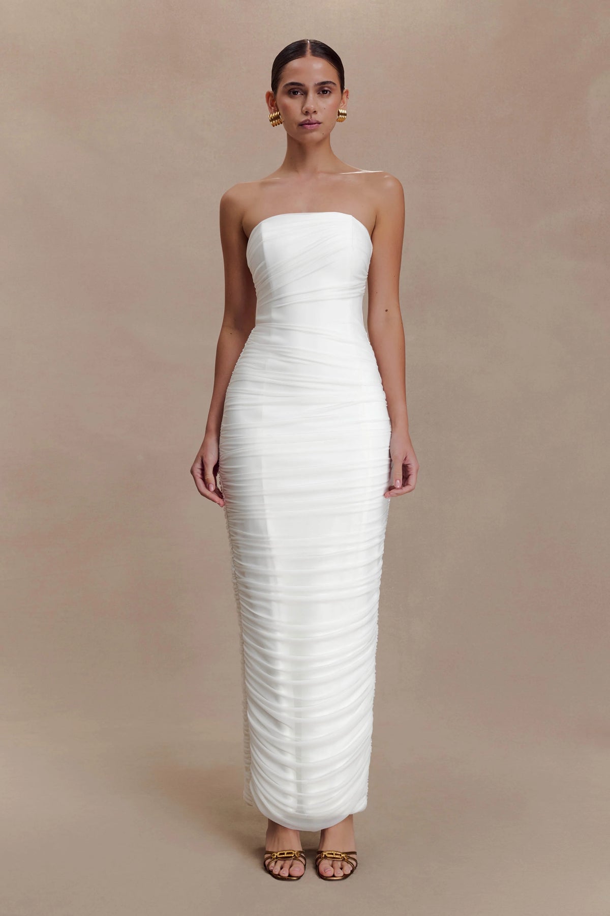 Jianna Strapless Mesh Maxi Dress - Ivory