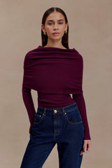 Mazie Asymetrical Cashmere Blend Long Sleeve Knit Top - Plum