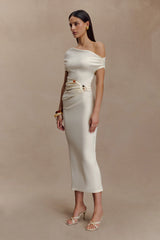Kendra Scuba Jersey Midi Dress With Hardware - Ivory