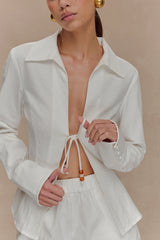 Annalee Cotton Beaded Tie Shirt - White