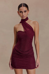 Mattea Diamante Mini Dress With Scarf - Plum