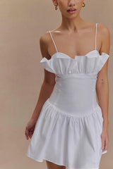 Janis Cotton Frill Mini Dress - White