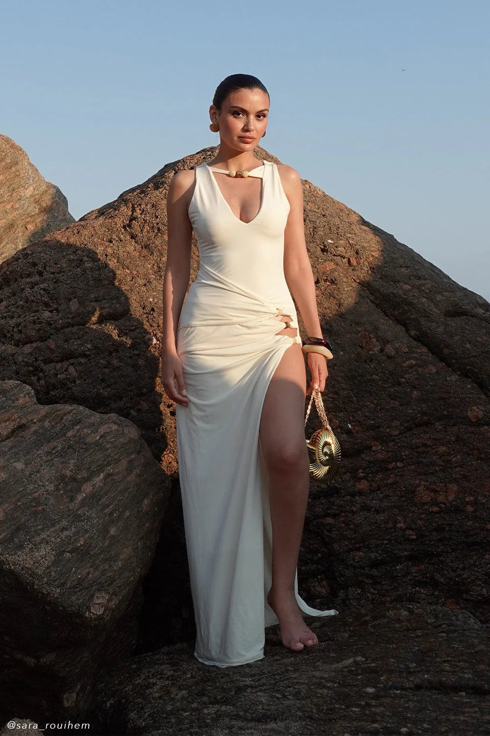 Kaiden Slinky Beaded Maxi Dress - Ivory