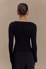 Culver Draped Twist Knit Top - Black