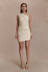 Helena One Shoulder Linen Mini Dress - Natural Beige