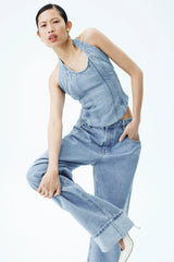 Kirralee Straight Leg Cuffed Jeans - Classic Blue