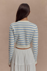 Tanner Striped Knit Cardigan - Light Blue/White