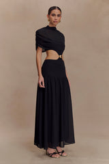 Georgina Chiffon Midi Dress - Black